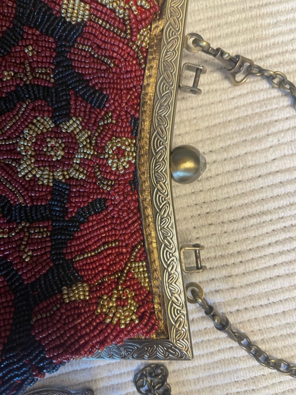 Patricia Nash Red Beaded Floral Shoulder Bag with Gold Accents - Picture 10 of 13